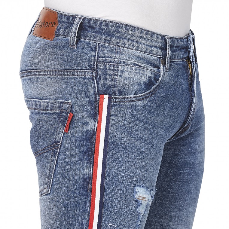 men tape detail ripped jeans